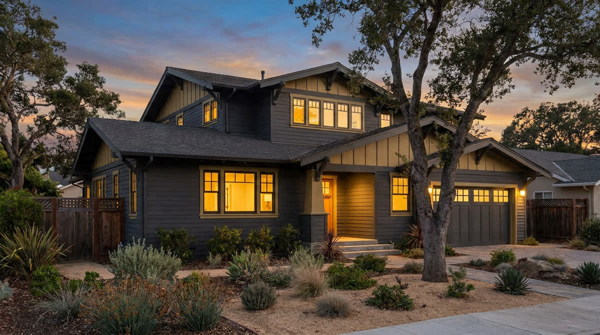 California suburban home at warm dusk — California foreclosure timeline