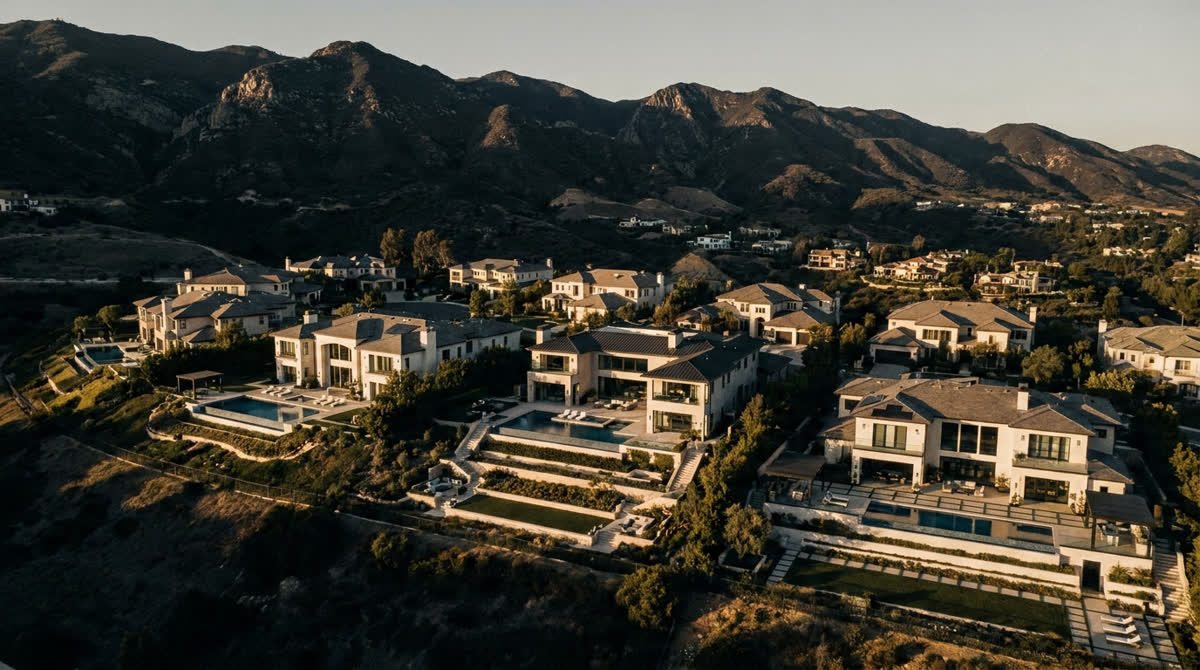 Aerial of Porter Ranch luxury hillside homes — market snapshot